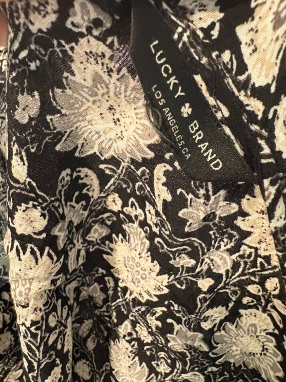 Lucky Brand Black White Paisley Floral Boho Festival Beth Dutton Wrap Midi Dress - Picture 14 of 14